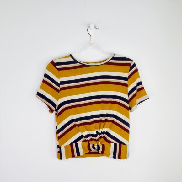 Gaze Mustard Striped Casual Crew Neck Top Large - Picture 2 of 6